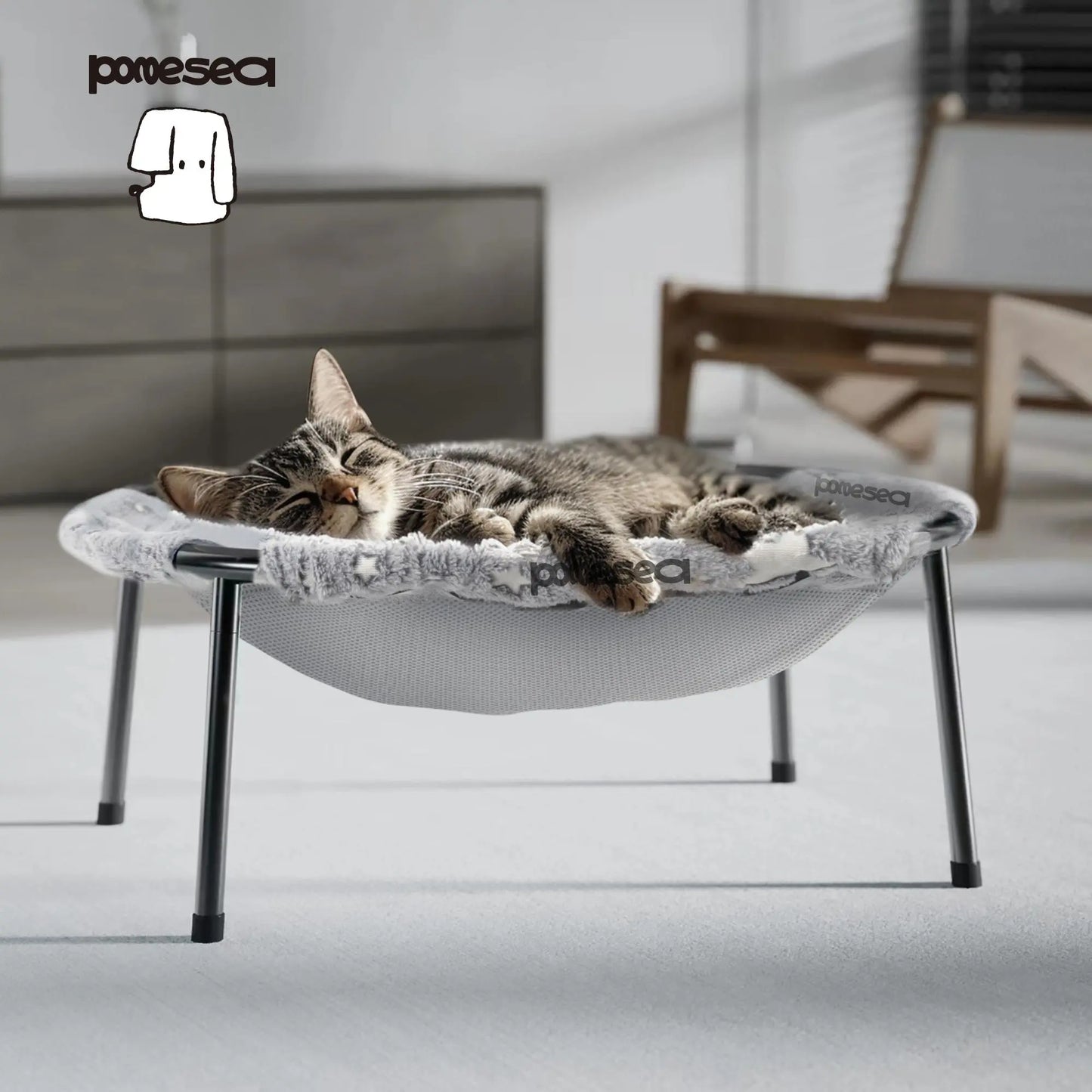 Pomesea Elevated Calming Cat Bed - Glow-in-the-Dark Anti-Anxiety Hammock for Cats and Small Dogs, Soft Indoor Pet Bed