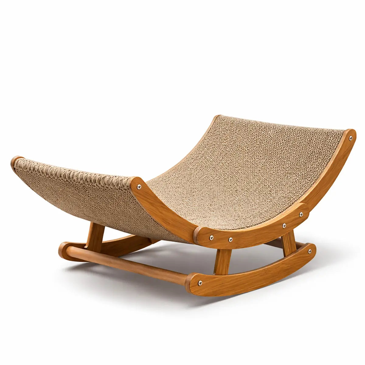Bohemian-Inspired Rocking Cat Scratcher Bed with Natural Sisal and Sturdy Wood Frame, Anti-Anxiety Lounge for Medium to Large Cats and Kittens, Easy Assembly