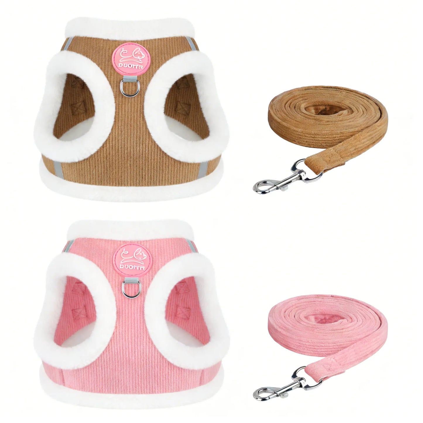 Yuy Pet Adjustable Safety Harness with Leash for Dogs and Cats, Soft Plush Chest Strap for Outdoor Walking, Reflective Strip Design, Set of 2