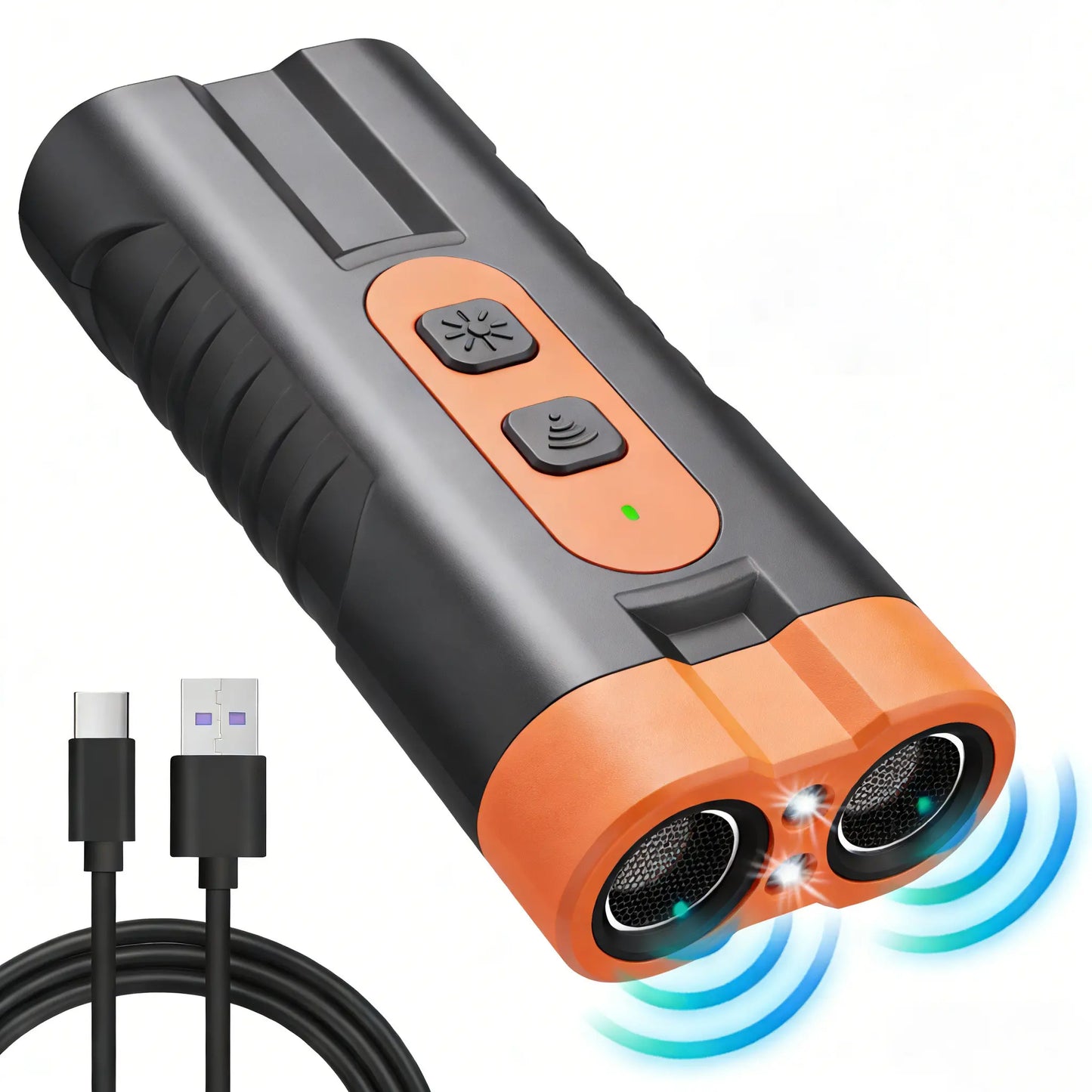 Upgraded Dual-Headed Ultrasonic Dog Repeller and Bark Control Flashlight - Rechargeable Portable Device for Pet Owners and Dog Walkers