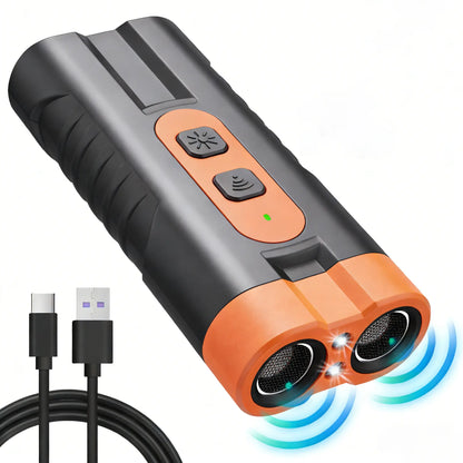 Upgraded Dual-Headed Ultrasonic Dog Repeller and Bark Control Flashlight - Rechargeable Portable Device for Pet Owners and Dog Walkers