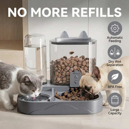 Automatic 2-in-1 Cat Feeder and Water Dispenser with Gravity Feed System, BPA-Free, Dry and Wet Separation, Perfect for Indoor Cats and Dogs, Travel-Friendly Design