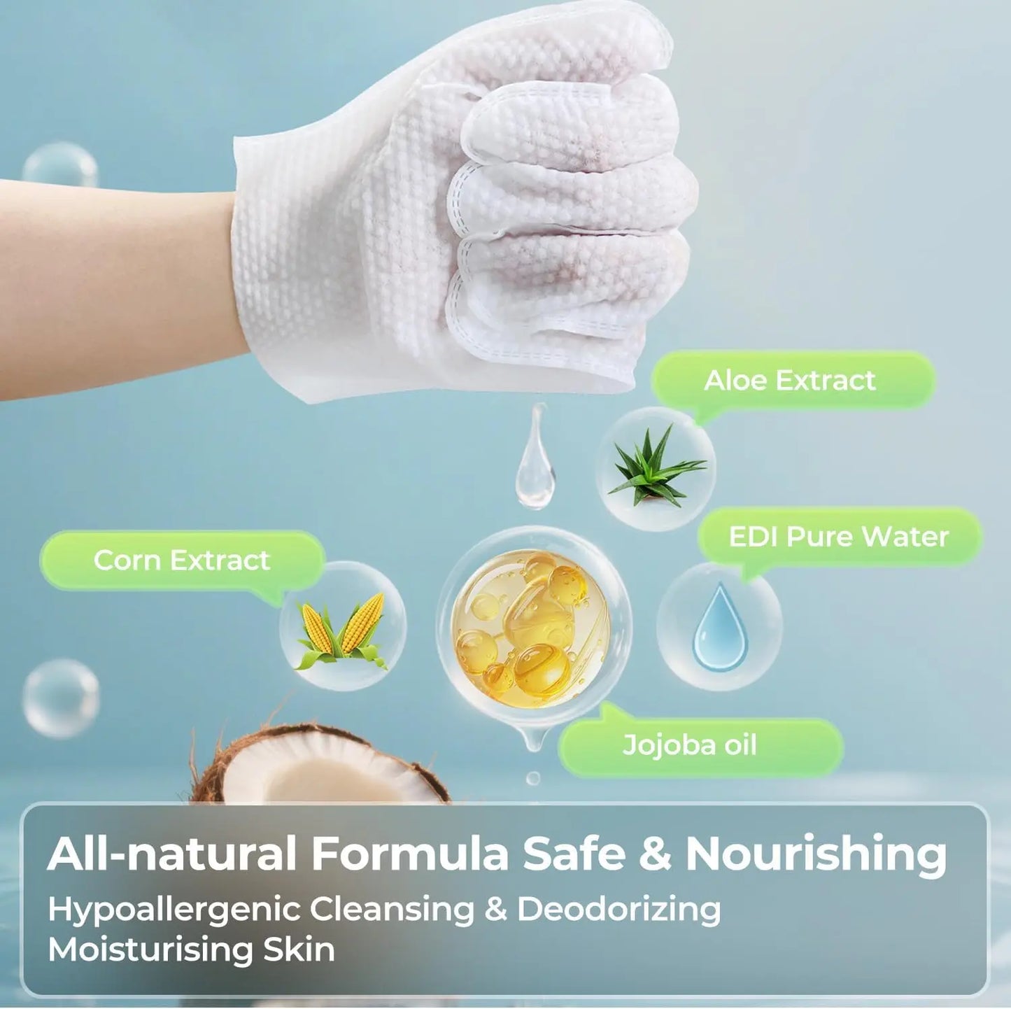 Pet Grooming Gloves and Bathing Wipes for Dogs and Cats - Hypoallergenic, Moisturizing, No-Rinse Cleaning and Deodorizing Solution (6-Piece Set)