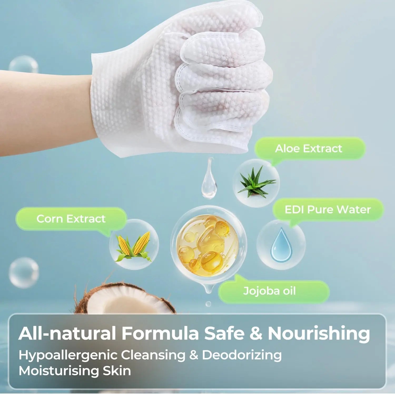 Pet Grooming Gloves and Bathing Wipes for Dogs and Cats - Hypoallergenic, Moisturizing, No-Rinse Cleaning and Deodorizing Solution (6-Piece Set)