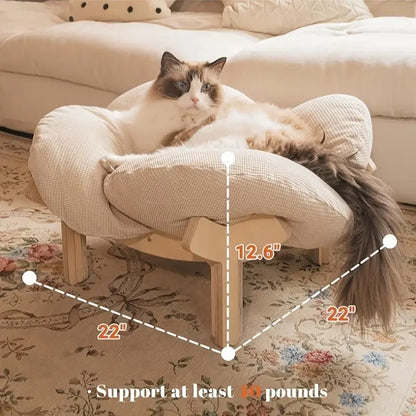 Luxurious Elevated Flower Cat Bed - Stylish Wooden Lounge with Cozy Cushion for Indoor Cats and Dogs - Perfect Raised Pet Sofa for Ultimate Relaxation