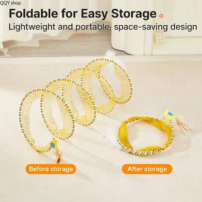 【Summervibes】Spiral Tunnel Cat Toy, Collapsible Spring Cat Tunnel with Feather & Bell, 20 Inch Foldable Indoor Kitten Self Play Toy, Interactive Stimulating Pet Accessory, Durable Fun Play Tunnel for Indoor Cats & Small Pets