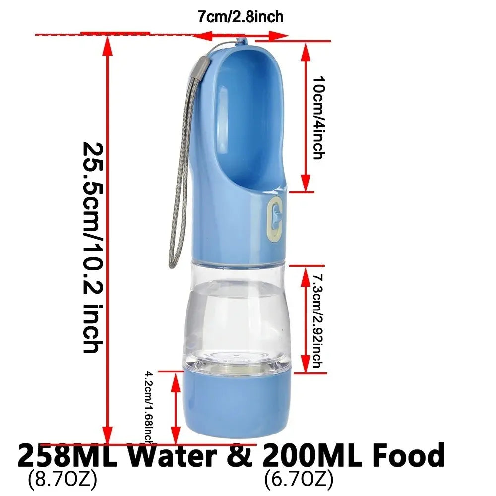 Portable Pet Travel Water Bowl and Food Feeder, 258ML Water Capacity + 200ML Food Capacity, Leak-Proof, Detachable, and Easy to Clean for Outdoor Adventures with Cats and Dogs