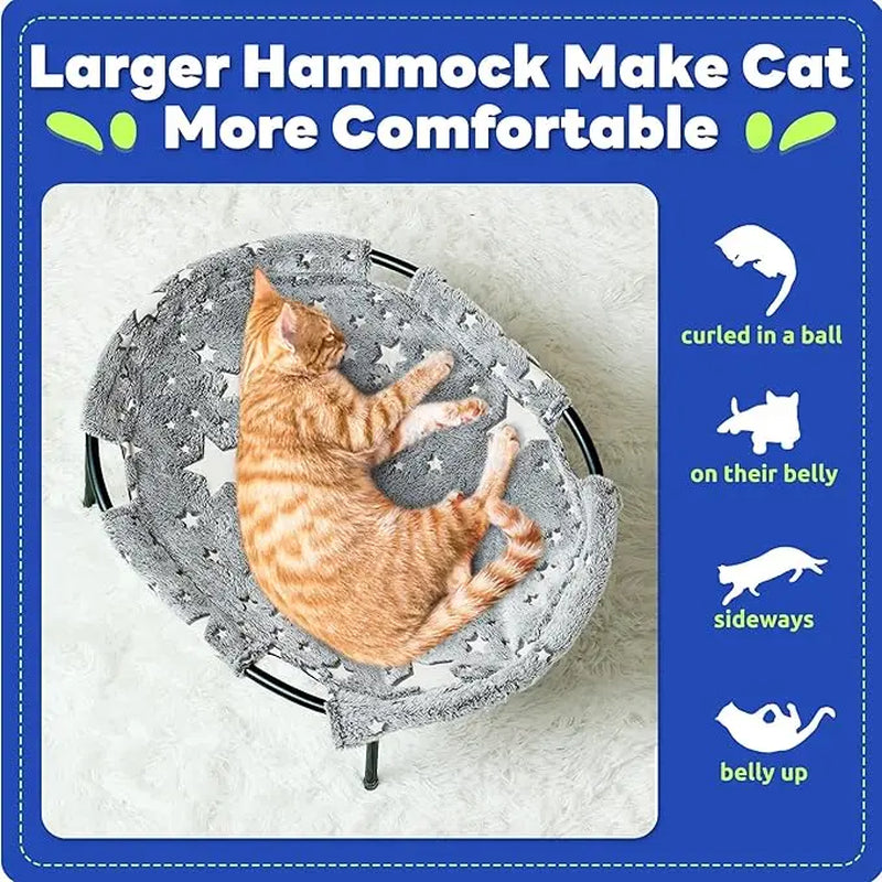 Elevated Cat Hammock Bed with Metal Frame and Removable Dual-Sided Cover, Breathable Raised Lounger for Indoor Cats and Small Dogs, Easy Tool-Free Assembly