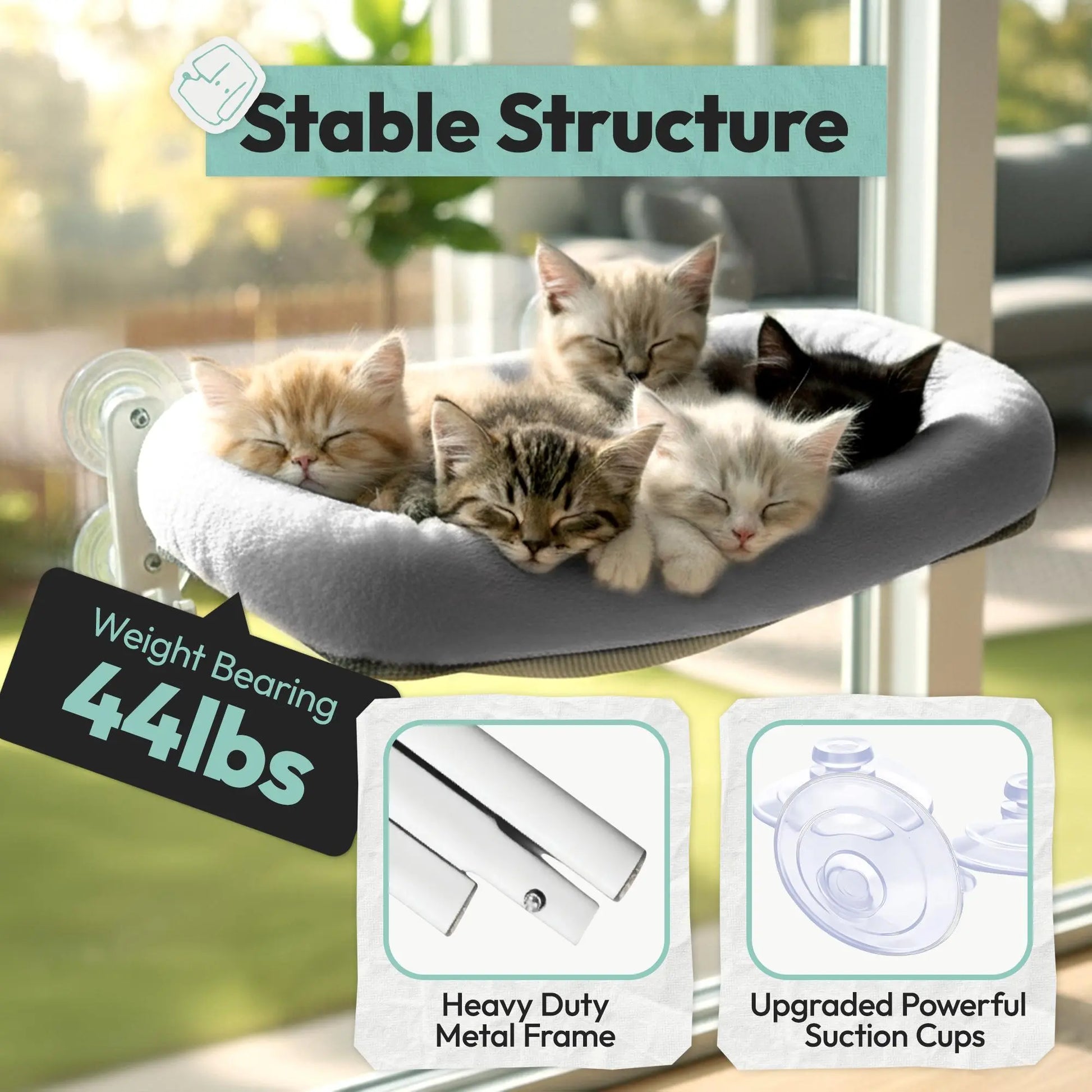 Cordless Cat Window Perch and Hammock with Removable Double-Sided Fabric Cover - Perfect for Indoor Pets, Sunbathing, and Neck Support, Ideal Valentine's Gift for Kittens