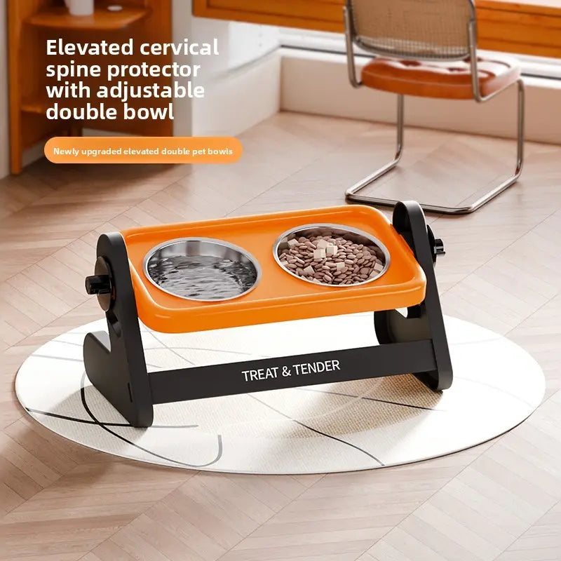 Elevated Stainless Steel Pet Feeding Bowl Set with Non-Slip Design for Small Dogs and Cats - Includes Two Bowls and One Adjustable Stand