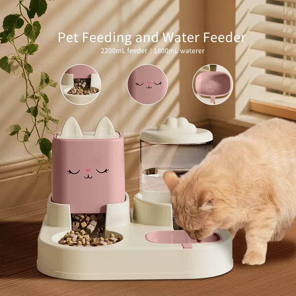 Automatic Pet Feeder and Water Fountain Set for Large Dogs and Multiple Cats with Durable Silicone Inflatable Balls