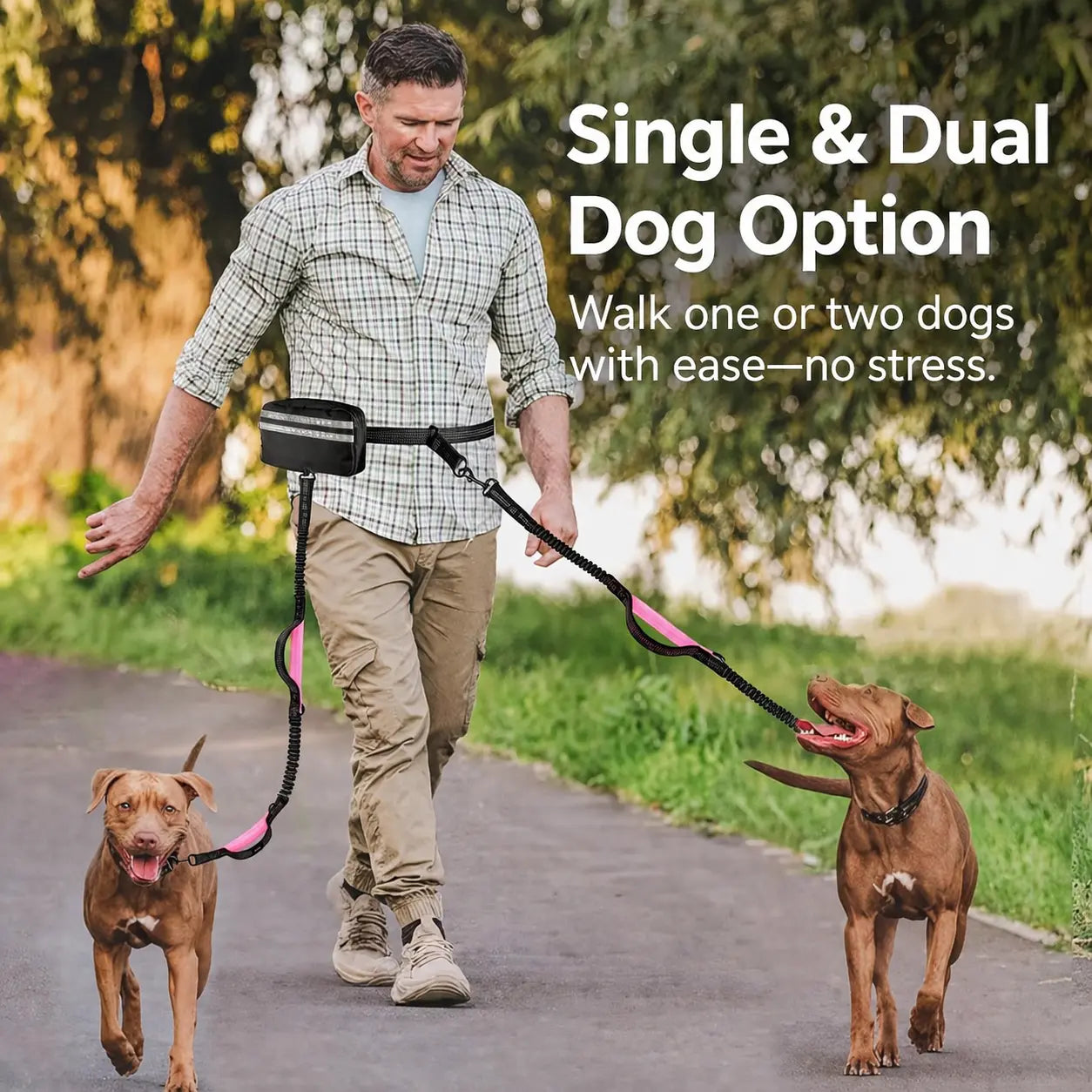 Pipidodo Hands-Free Dog Leash with Waist Bag and Cushioned Pad – Ideal for Running and Walking with Shock-Absorbing Design for Single and Dual Dogs