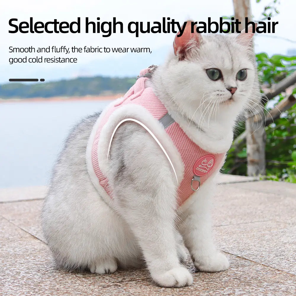 Yuy Pet Adjustable Safety Harness with Leash for Dogs and Cats, Soft Plush Chest Strap for Outdoor Walking, Reflective Strip Design, Set of 2