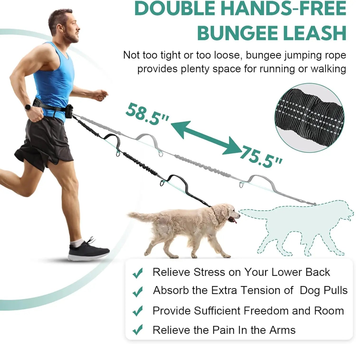 Pipidodo Hands-Free Dog Leash with Waist Bag and Cushioned Pad – Ideal for Running and Walking with Shock-Absorbing Design for Single and Dual Dogs