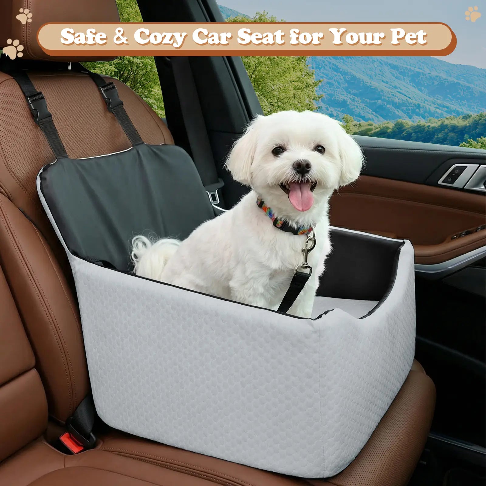 VALUXE Dog Car Booster Seat - All-Season Enclosed Design with Seat Belt Straps, Non-Slip & Waterproof Pet Travel Seat