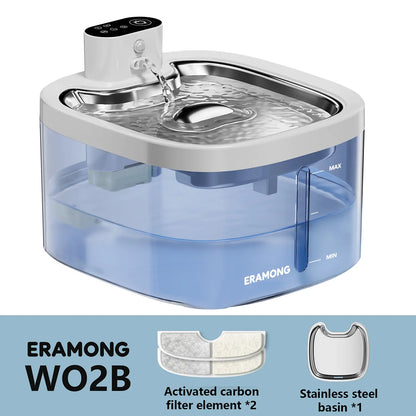 ERAMONG Smart Indoor Wireless Pet Water Fountain – 3.5L Battery-Operated with Stainless Steel Tray, Motion Sensor, and 4-Layer Filtration System for Cats and Dogs