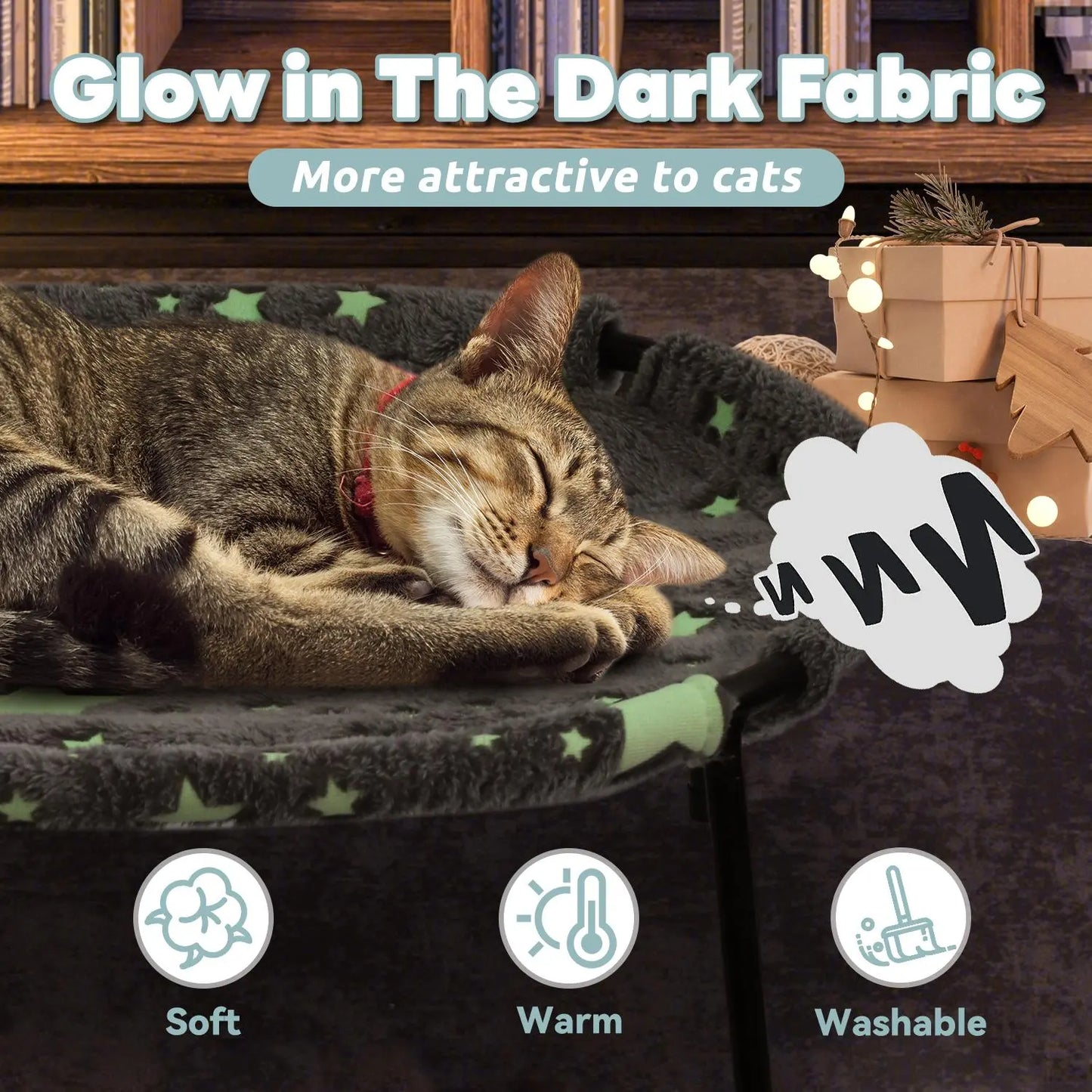Pomesea Elevated Calming Cat Bed - Glow-in-the-Dark Anti-Anxiety Hammock for Cats and Small Dogs, Soft Indoor Pet Bed