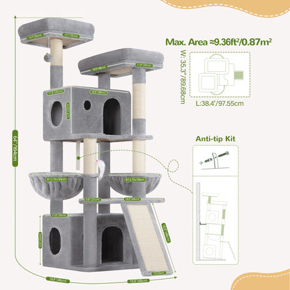 Globlazer F64B 64-Inch Premium Multi-Level Cat Tower - Sturdy Design for Multiple Cats