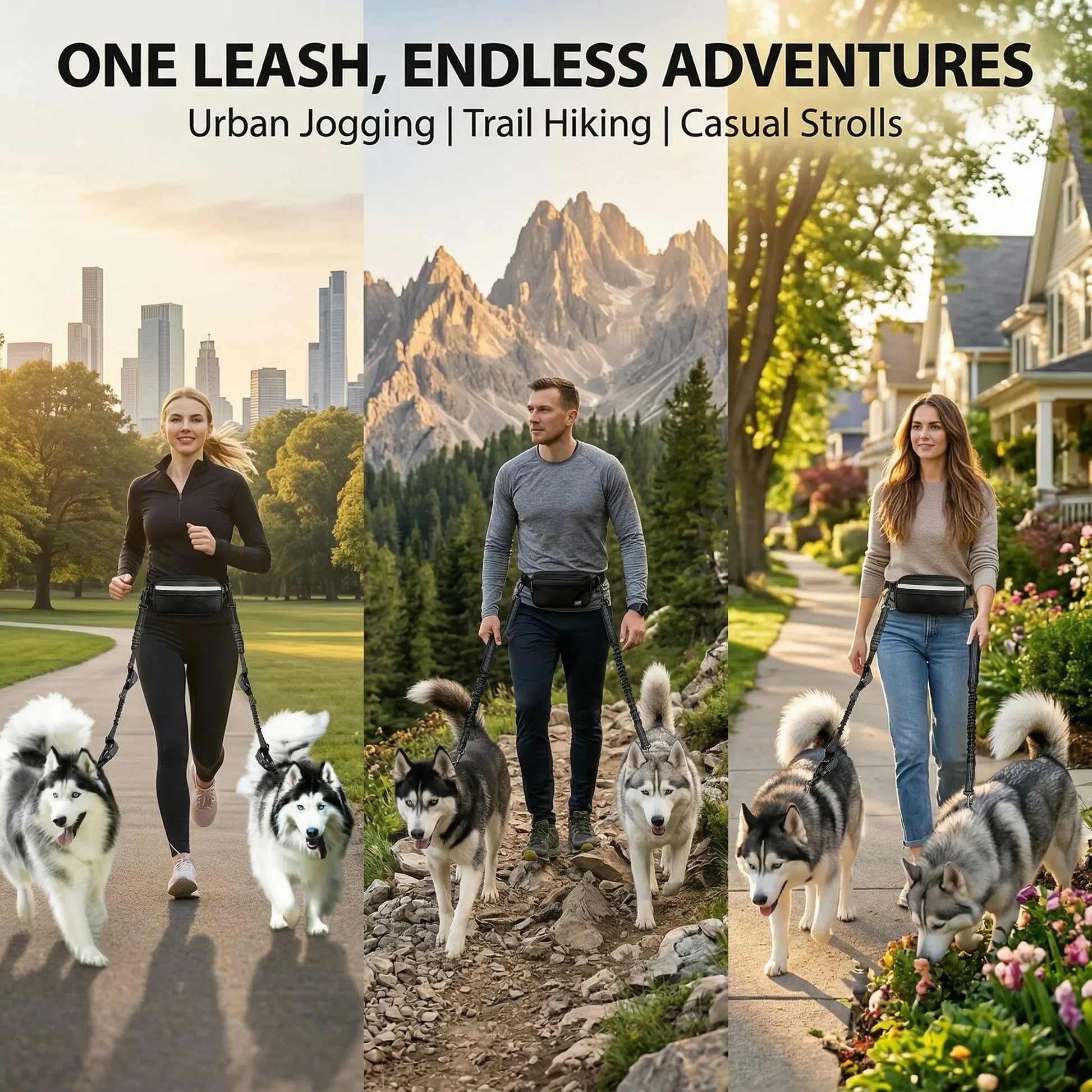 Premium Hands-Free Dog Running Leash with Adjustable Waist Belt | Reflective Bungee Design Featuring Dual Handles and Shock Absorption for Medium and Large Dogs - Perfect for Walking, Jogging, and Hiking