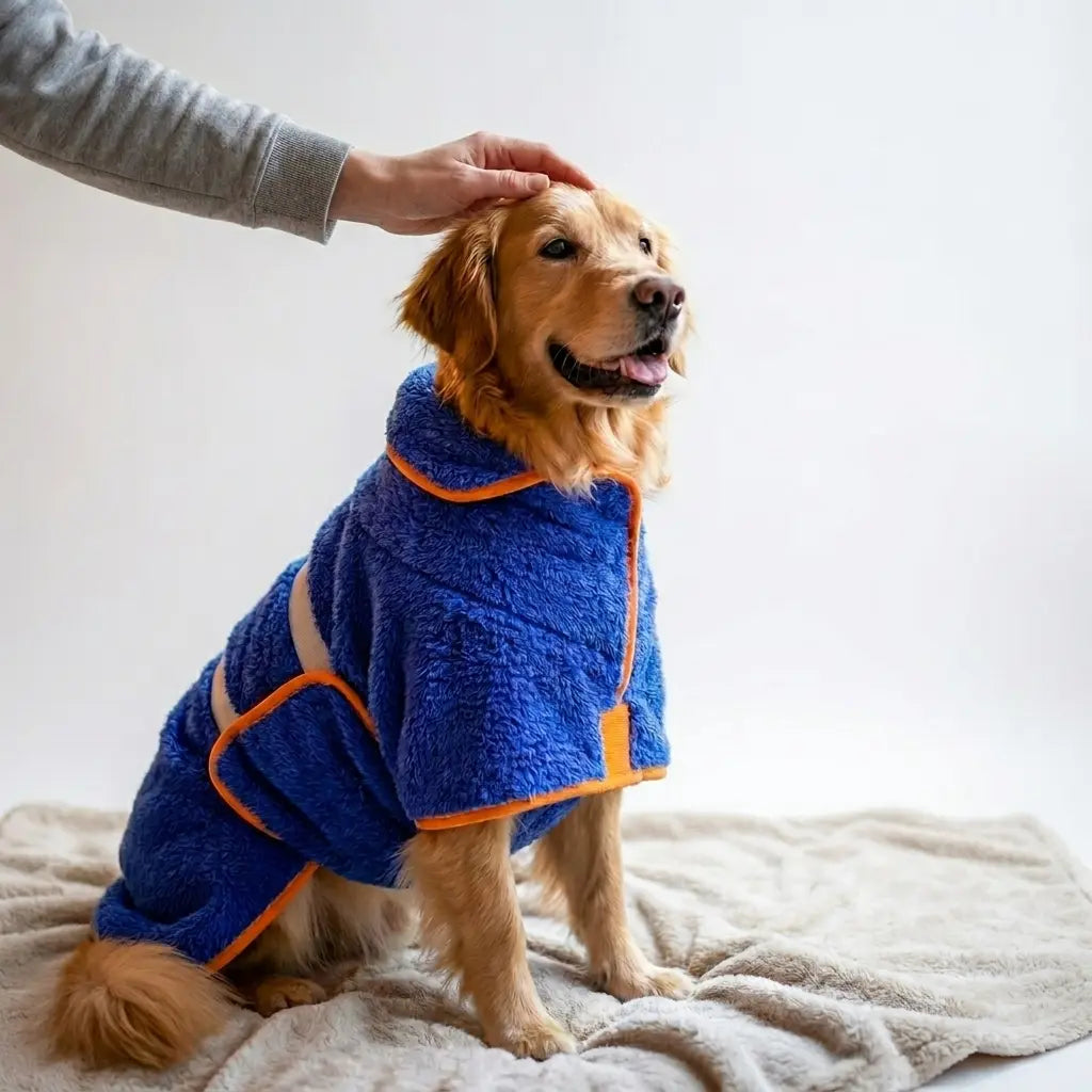 Bienbee Quick-Drying Super Absorbent Dog Bathrobe with Adjustable Velcro Strap - Warm Pet Dressing Gown