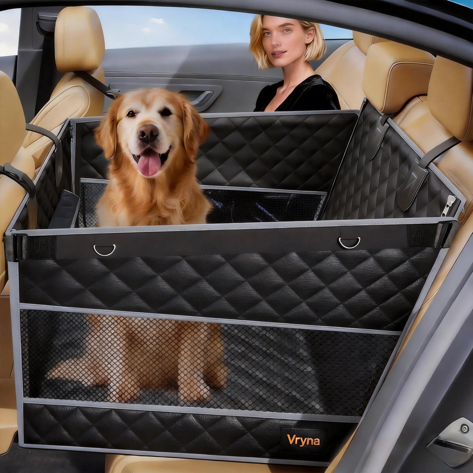 Premium Heavy-Duty Waterproof Dog Car Hammock for Large and Medium Breeds with Mesh Windows, Storage Bag, and Flip Straps - Compatible with Cars, Trucks, and SUVs