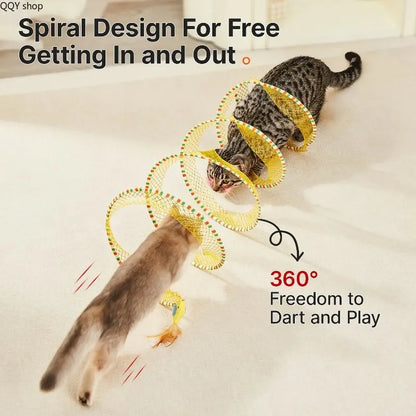 【Summervibes】Spiral Tunnel Cat Toy, Collapsible Spring Cat Tunnel with Feather & Bell, 20 Inch Foldable Indoor Kitten Self Play Toy, Interactive Stimulating Pet Accessory, Durable Fun Play Tunnel for Indoor Cats & Small Pets