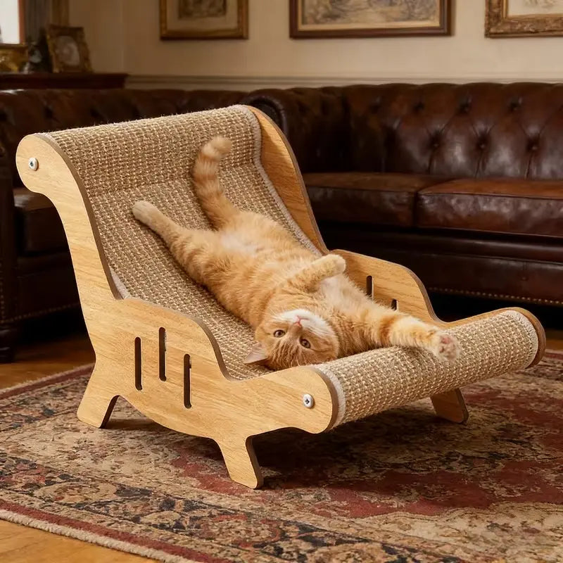 XL 2-In-1 Sisal Cat Scratcher with Hammock and Lounge Chair - Breathable, Durable Cat Bed for Claw Maintenance and Relaxation, All-Season Use