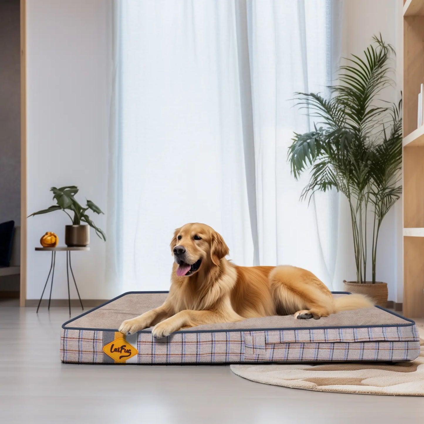 Laifug Orthopedic Memory Foam Dog Bed (46" x 28" x 4") with Waterproof Liner, Removable Washable Cover, and Ergonomic Design