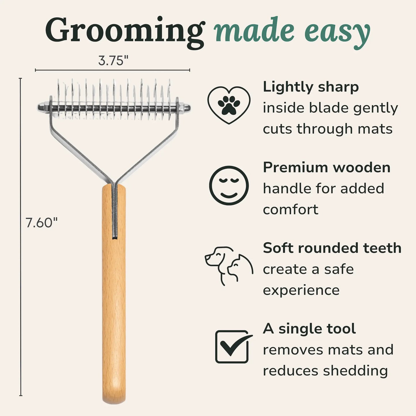 Bailey Professional Dematting and Deshedding Brush for Dogs and Cats