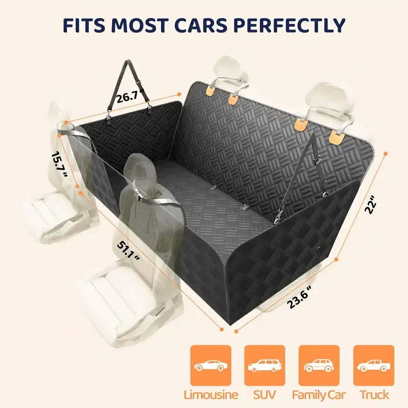 Premium Heavy-Duty Waterproof Dog Car Seat Cover with Mesh Window - Scratch-Resistant for Trucks and SUVs, Perfect for Aggressive Chewers, Black
