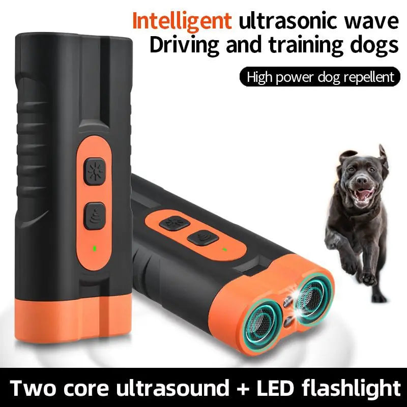 Upgraded Dual-Headed Ultrasonic Dog Repeller and Bark Control Flashlight - Rechargeable Portable Device for Pet Owners and Dog Walkers