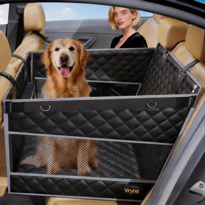 Premium Dog Car Basket for Large and Medium Breeds, Rear Seat Hammock Style, Heavy-Duty Waterproof Design with Mesh Windows, Storage Bag, and Flip Straps, Compatible with Cars, Trucks, and SUVs
