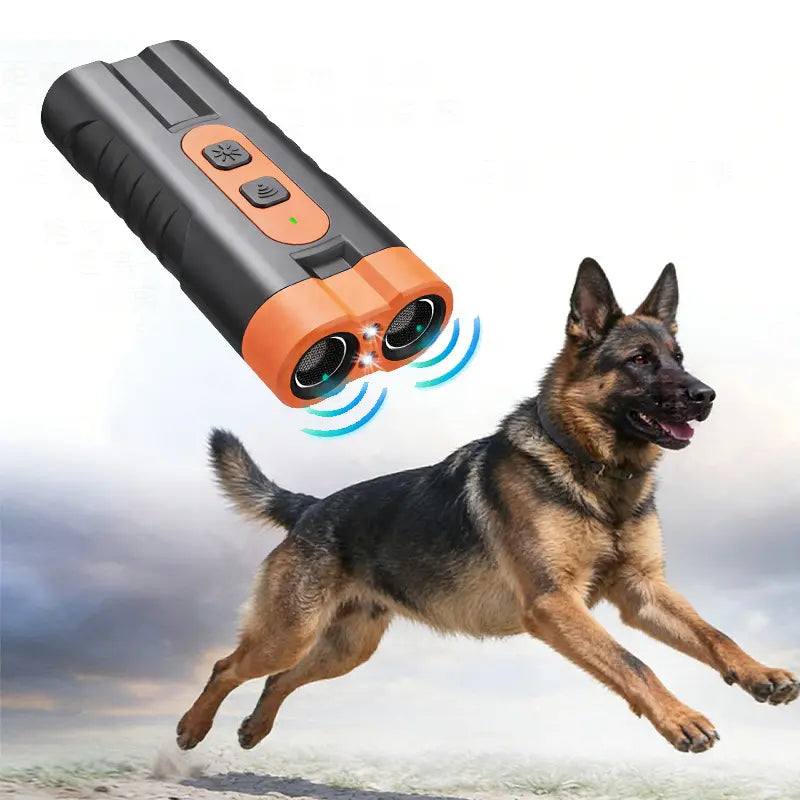 Upgraded Dual-Headed Ultrasonic Dog Repeller and Bark Control Flashlight - Rechargeable Portable Device for Pet Owners and Dog Walkers