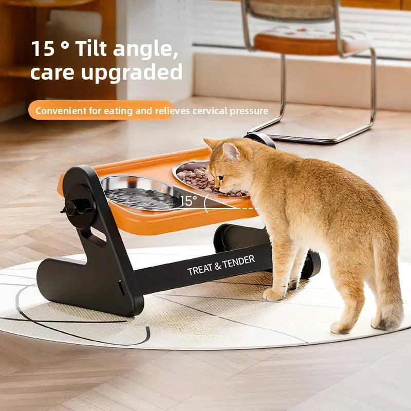 Elevated Stainless Steel Pet Feeding Bowl Set with Non-Slip Design for Small Dogs and Cats - Includes Two Bowls and One Adjustable Stand