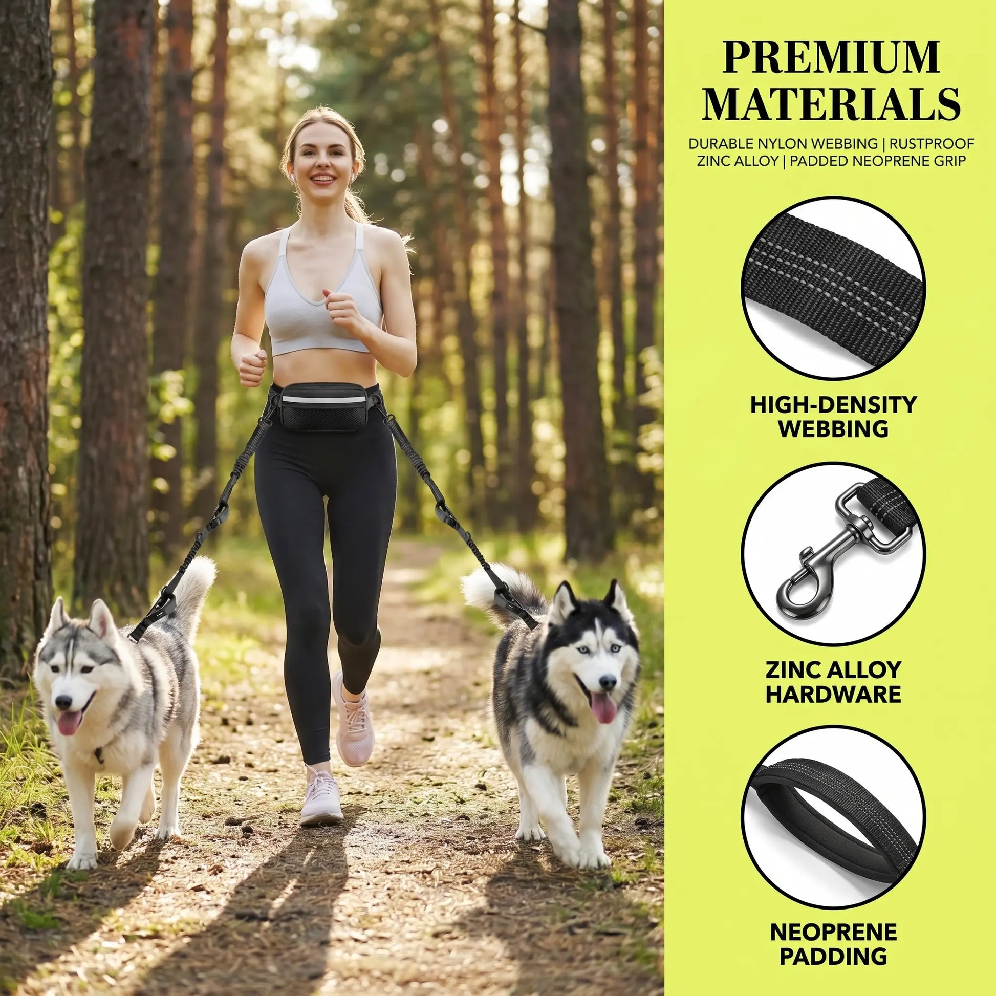 Premium Hands-Free Dog Running Leash with Adjustable Waist Belt | Reflective Bungee Design Featuring Dual Handles and Shock Absorption for Medium and Large Dogs - Perfect for Walking, Jogging, and Hiking