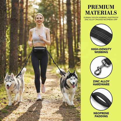 Premium Hands-Free Dog Running Leash with Adjustable Waist Belt | Reflective Bungee Design Featuring Dual Handles and Shock Absorption for Medium and Large Dogs - Perfect for Walking, Jogging, and Hiking