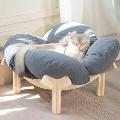 Luxurious Elevated Flower Cat Bed - Stylish Wooden Lounge with Cozy Cushion for Indoor Cats and Dogs - Perfect Raised Pet Sofa for Ultimate Relaxation