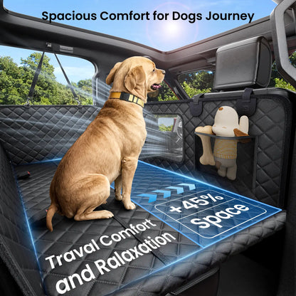 REEVAA Premium Heavy-Duty Waterproof Dog Seat Cover with Back Seat Extender, Cushioned Sponge, Mesh Window, Universal Fit for Crew Cab Trucks and SUVs, Black