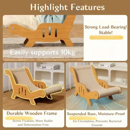 XL 2-In-1 Sisal Cat Scratcher with Hammock and Lounge Chair - Breathable, Durable Cat Bed for Claw Maintenance and Relaxation, All-Season Use