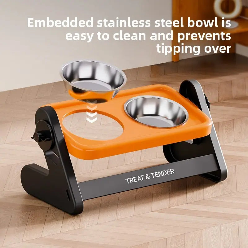 Elevated Stainless Steel Pet Feeding Bowl Set with Non-Slip Design for Small Dogs and Cats - Includes Two Bowls and One Adjustable Stand