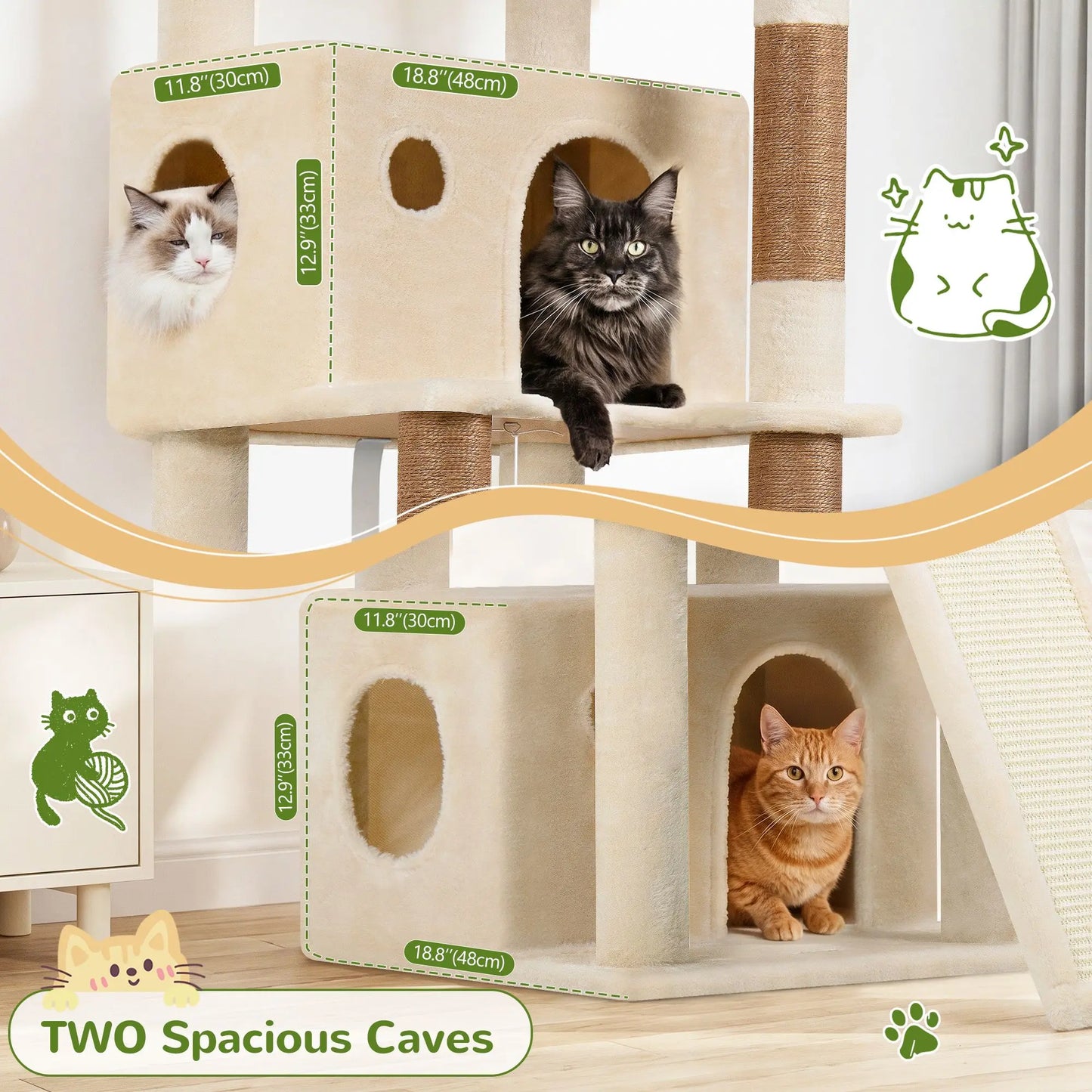 Globlazer F64B 64-Inch Premium Multi-Level Cat Tower - Sturdy Design for Multiple Cats