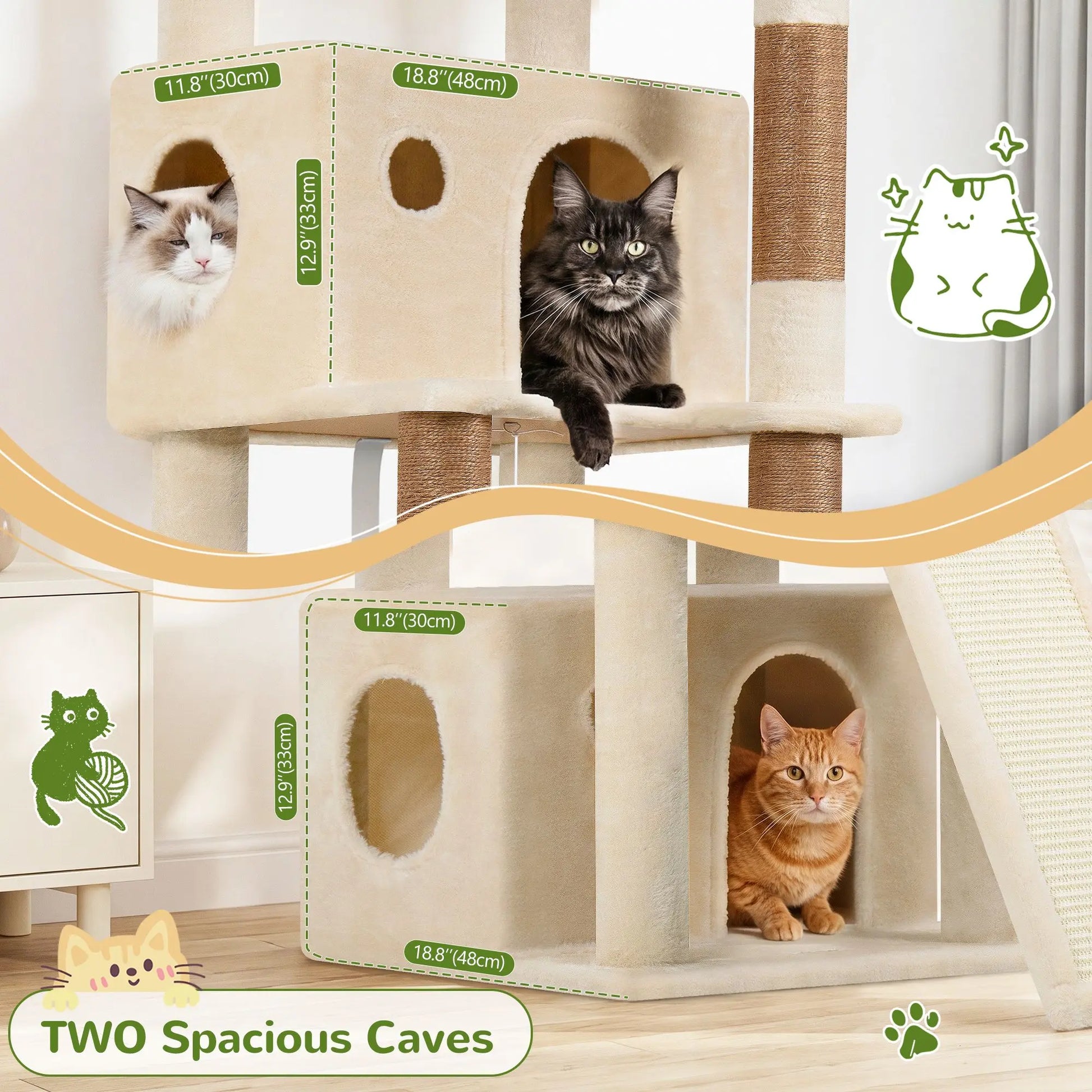 Globlazer F64B 64-Inch Premium Multi-Level Cat Tower - Sturdy Design for Multiple Cats