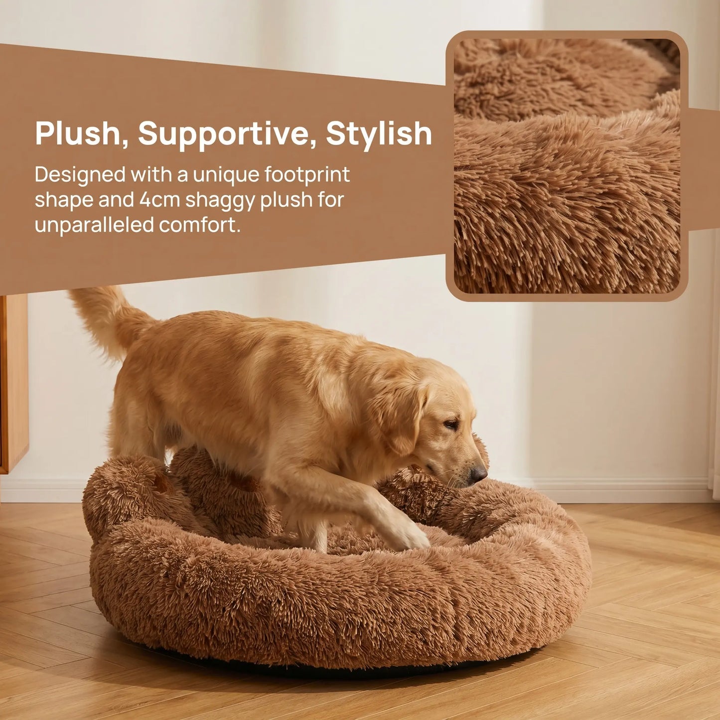 Cozy Bear Paw-Shaped Calming Dog and Cat Bed - Plush, Soft, and Washable with Non-Slip Base in Khaki, Gray, and Pink