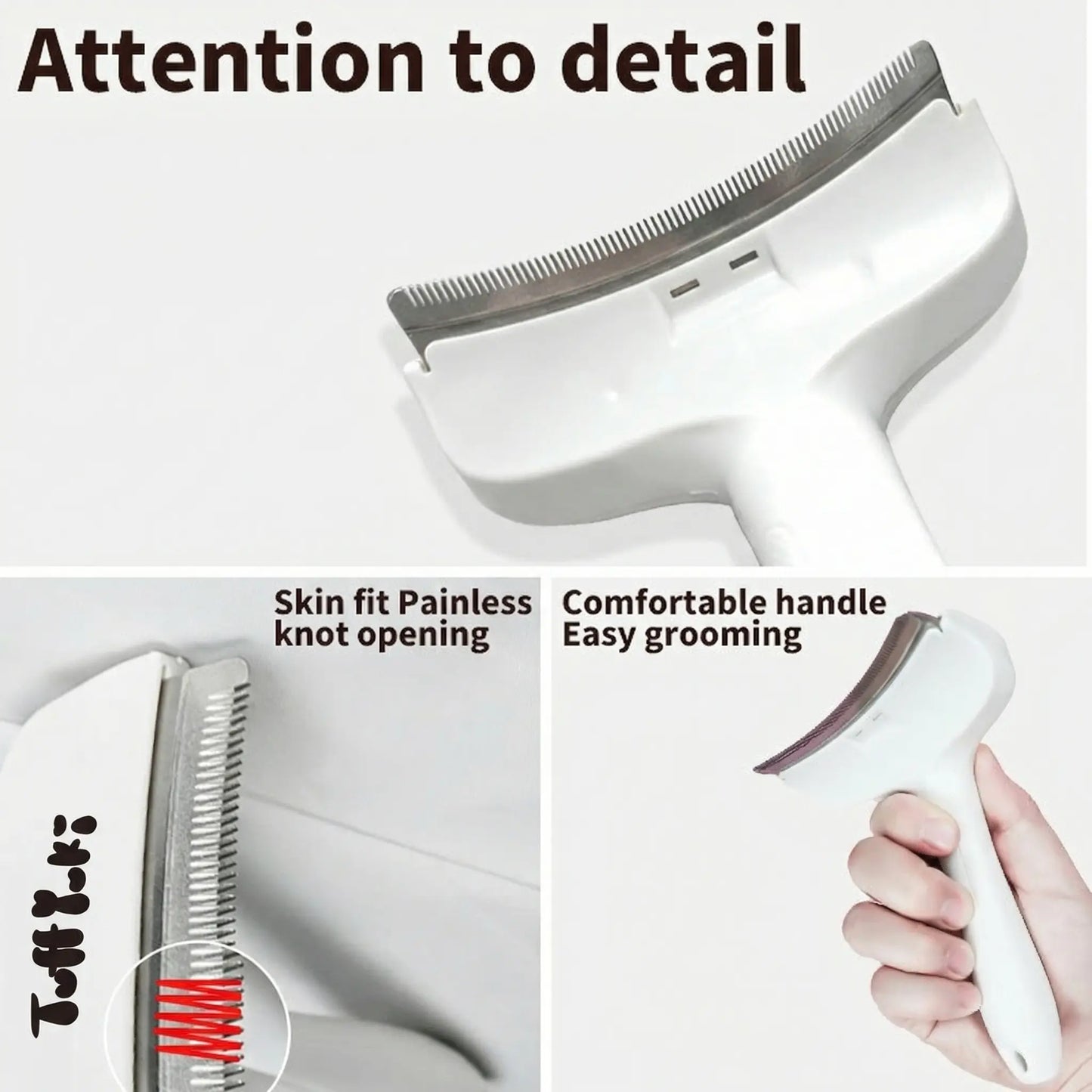 TUFFYUKI Professional Pet Deshedding Tool - Gentle Undercoat Rake for Dogs and Cats, Efficient Shedding and Dematting Comb for Long-Haired Fur Grooming