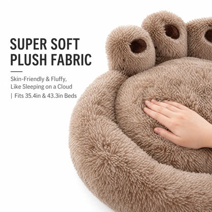 Cozy Bear Paw-Shaped Calming Dog and Cat Bed - Plush, Soft, and Washable with Non-Slip Base in Khaki, Gray, and Pink