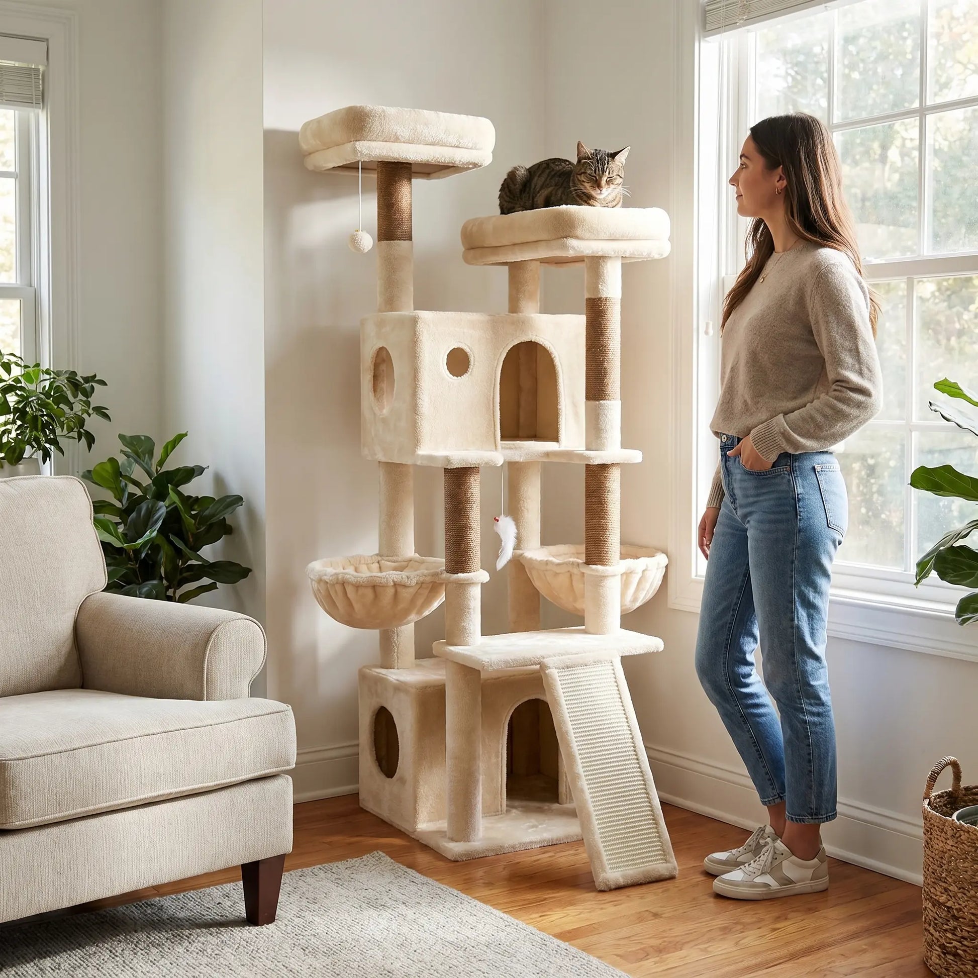 Globlazer F64B 64-Inch Premium Multi-Level Cat Tower - Sturdy Design for Multiple Cats