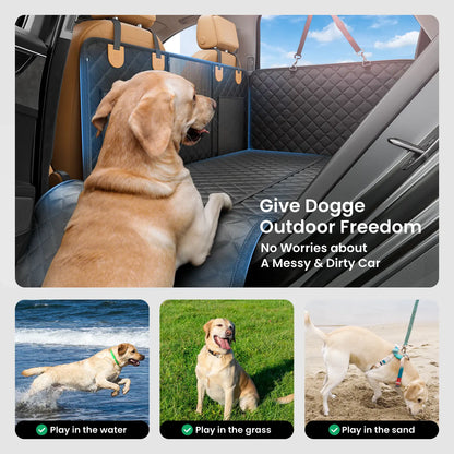 REEVAA Premium Heavy-Duty Waterproof Dog Seat Cover with Back Seat Extender, Cushioned Sponge, Mesh Window, Universal Fit for Crew Cab Trucks and SUVs, Black