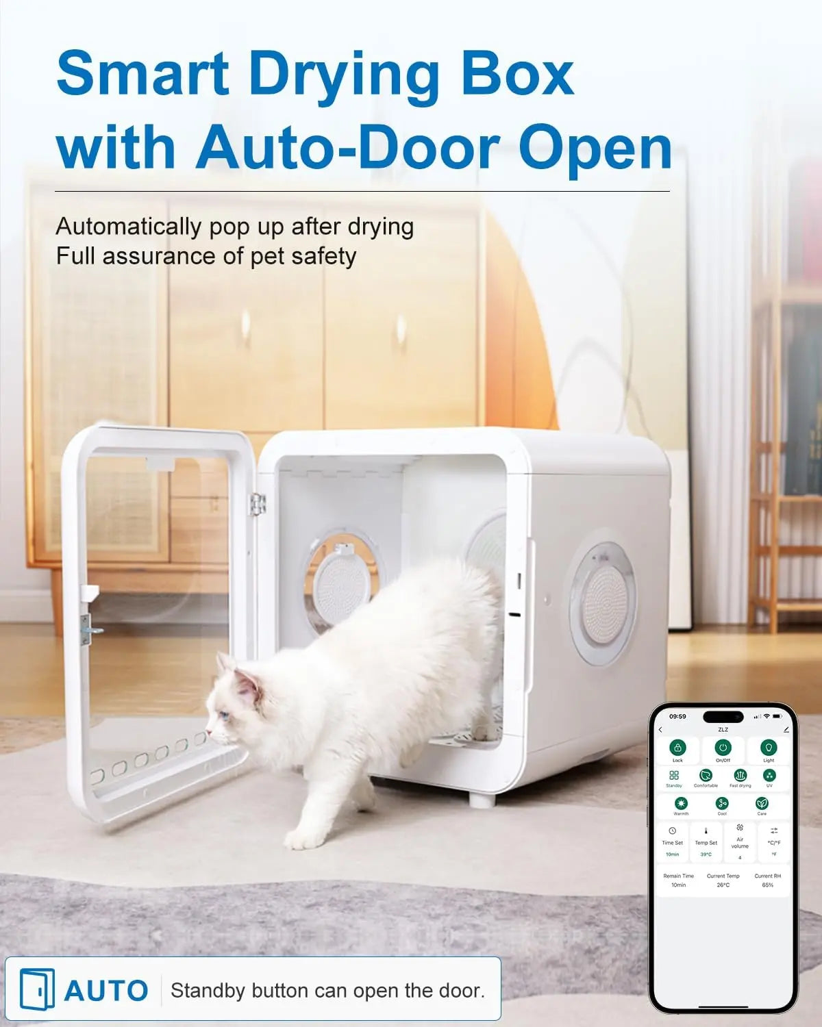 Professional Pet Dryer Box for Cats and Dogs – 72L Ultra-Quiet Hair Drying Machine with Adjustable Temperature and Airflow Function – Portable Solution for Home Bathing