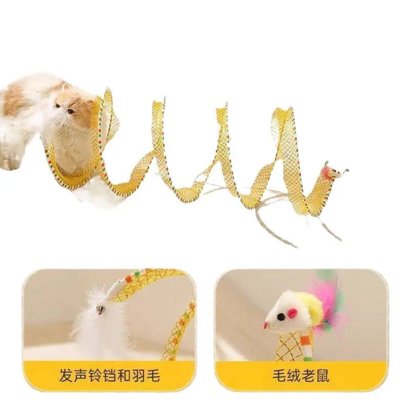 【Summervibes】Spiral Tunnel Cat Toy, Collapsible Spring Cat Tunnel with Feather & Bell, 20 Inch Foldable Indoor Kitten Self Play Toy, Interactive Stimulating Pet Accessory, Durable Fun Play Tunnel for Indoor Cats & Small Pets