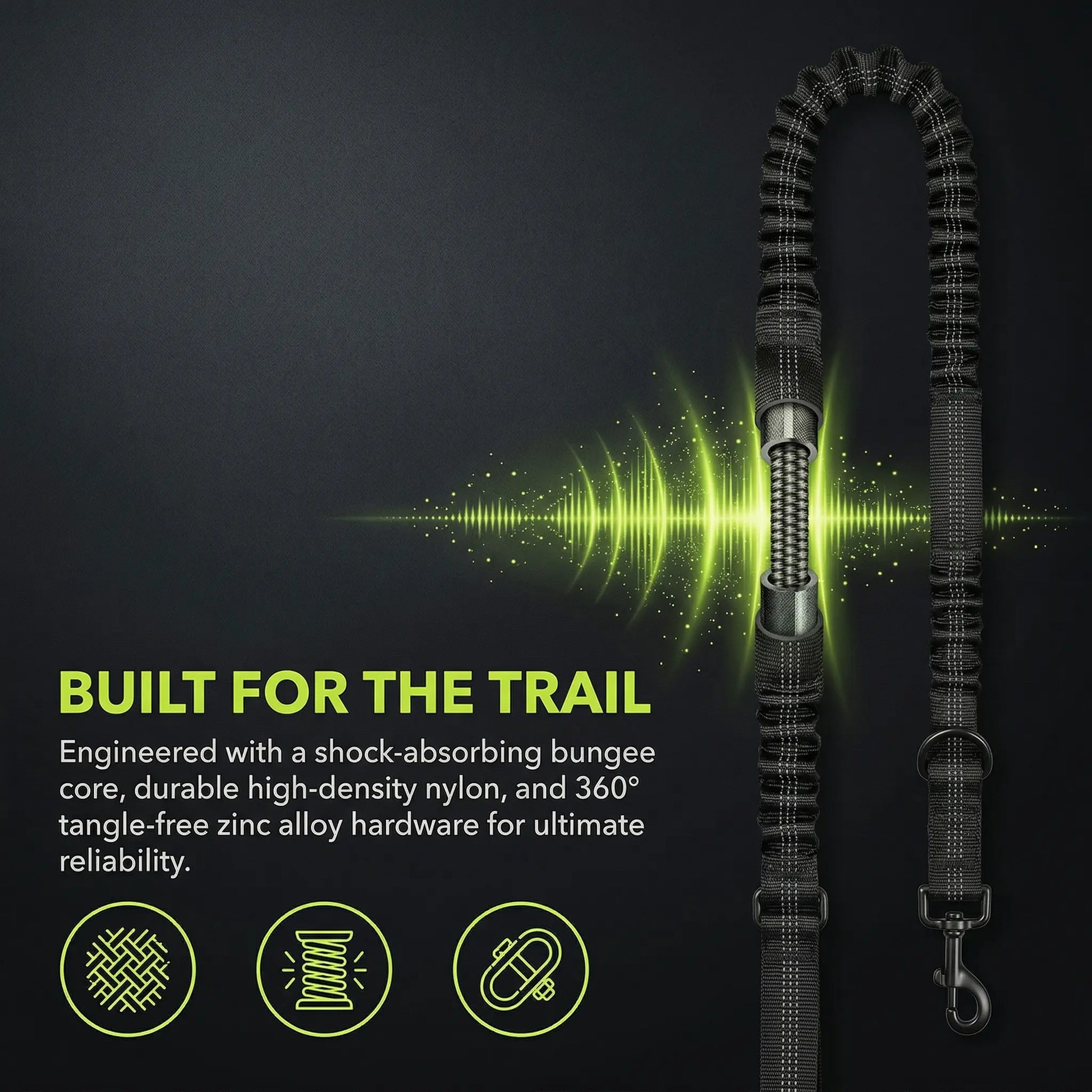 Premium Hands-Free Dog Running Leash with Adjustable Waist Belt | Reflective Bungee Design Featuring Dual Handles and Shock Absorption for Medium and Large Dogs - Perfect for Walking, Jogging, and Hiking